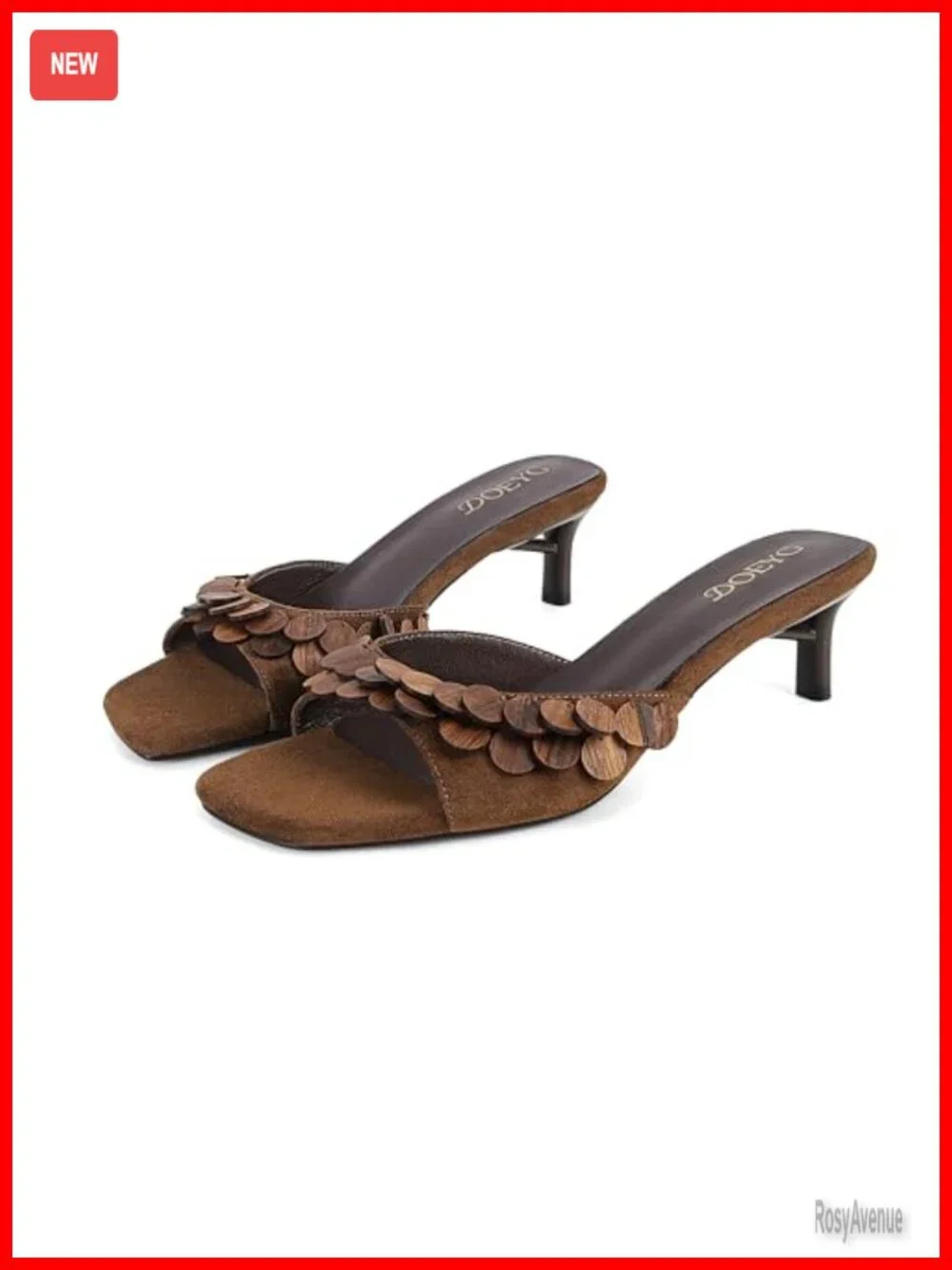 Faux Suede Kitten Heel Square Toe Slide Sandals
